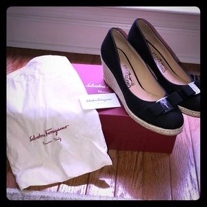 Black Ferragamo Black and Tan wedge